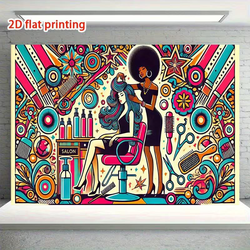 Retro Hair Salon Tapestry, Pop Art Barber Shop Background Cloth, Salon Studio Wall Decor