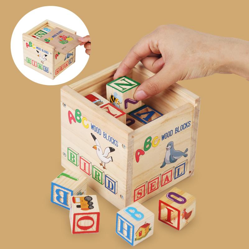 27Pcs Wooden Printed Block Toy English Letter Digital Cartoon Cognition Learning Early Educational Toys Gifts For Children Kids