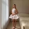  European and  women's clothing new floral neck backless short top high waist ruffle edge short skirt set