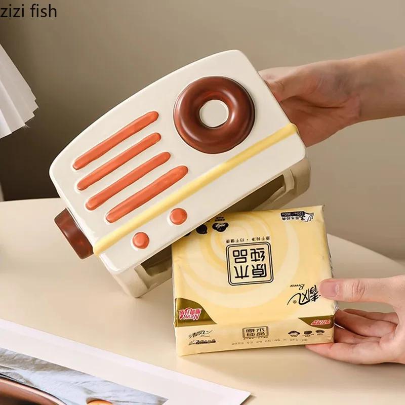 Radio Shape Ceramic Tissue Box Paper Towel Holder Napkin Paper Box Removable Tissue Box Tissue Storage Container Household Items