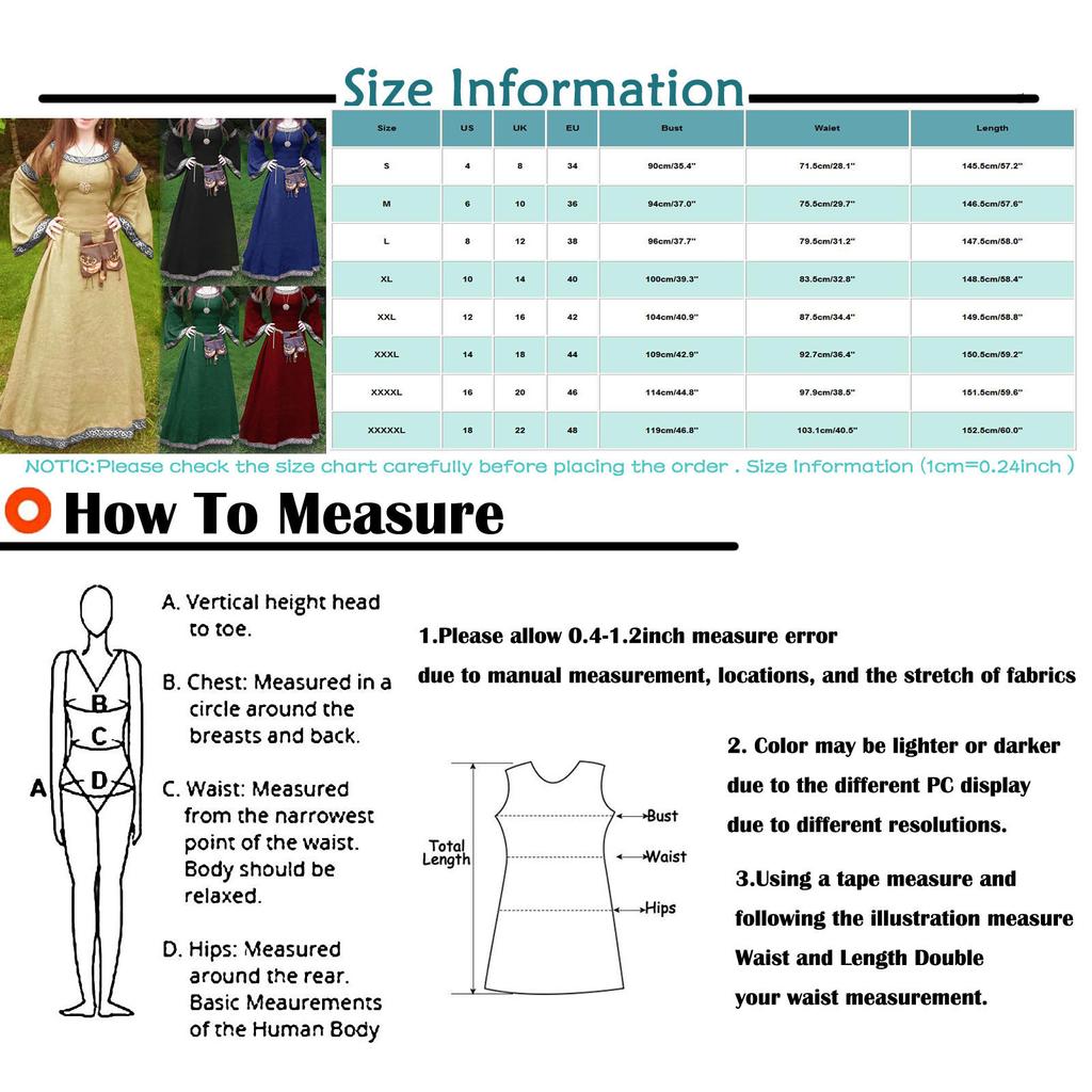 Women Medie Dress Renaiss Fit Irregular Long Sleeve Cosplay Maxi Dress