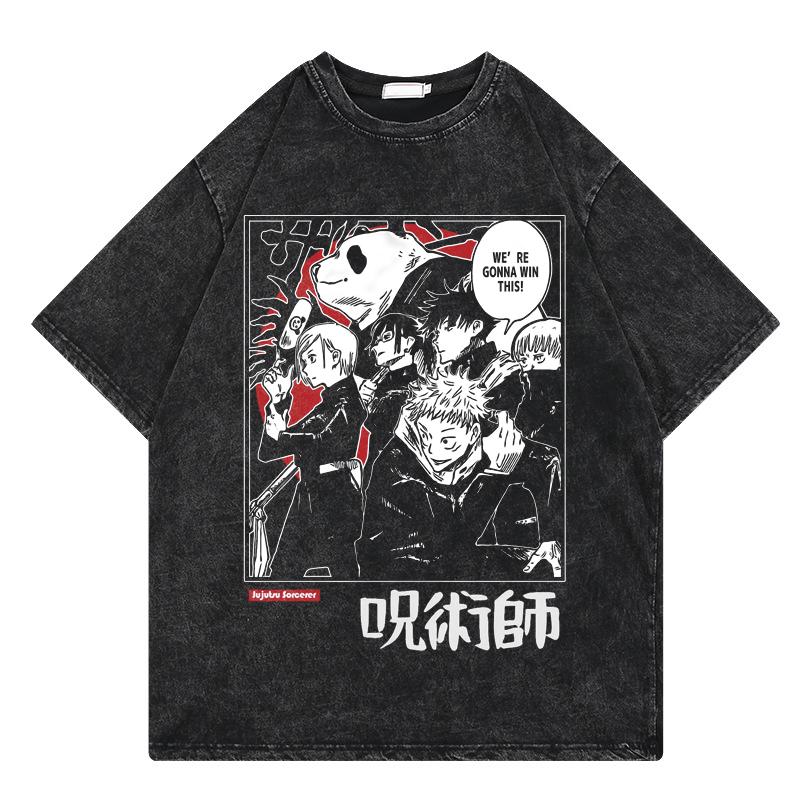 

Аниме Jujutsu Kaisen Годжо Сатору Графическая футболка Мужские Винтажные Футболки с Вареным Эффектом Повседневная Хлопковая Футболка Харадзюку Мужская Футболка Оверсайз XXL чёрный/белый