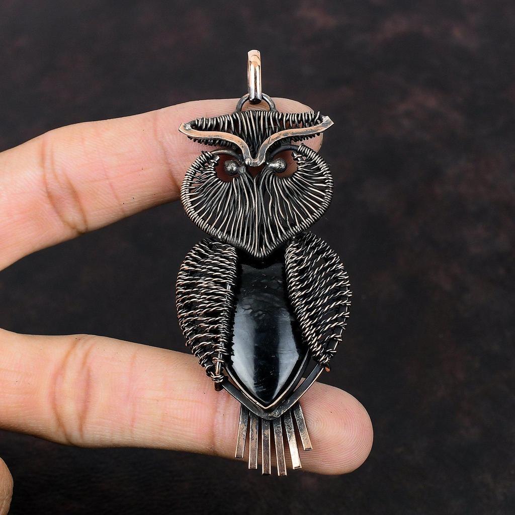 Přívěsek Picasso Jasper, měděný drát, přívěsek s drahým kamenem, ručně vyráběný přívěsek sova, Picasso Jasper, šperky, dárek k výročí, měděné dráty, šperky