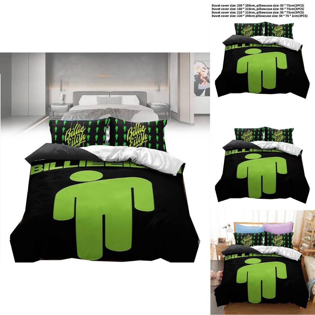 Billie Eilish 3piece Bed Cover And Pillowcase Set With Durable Polyester Fabric