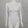 Women Bodysuit Solid Color Square Neck Slim Fit Sexy Lady Playsuit Daily Clothes
