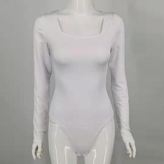 Women Bodysuit Solid Color Square Neck Slim Fit Sexy Lady Playsuit Daily Clothes