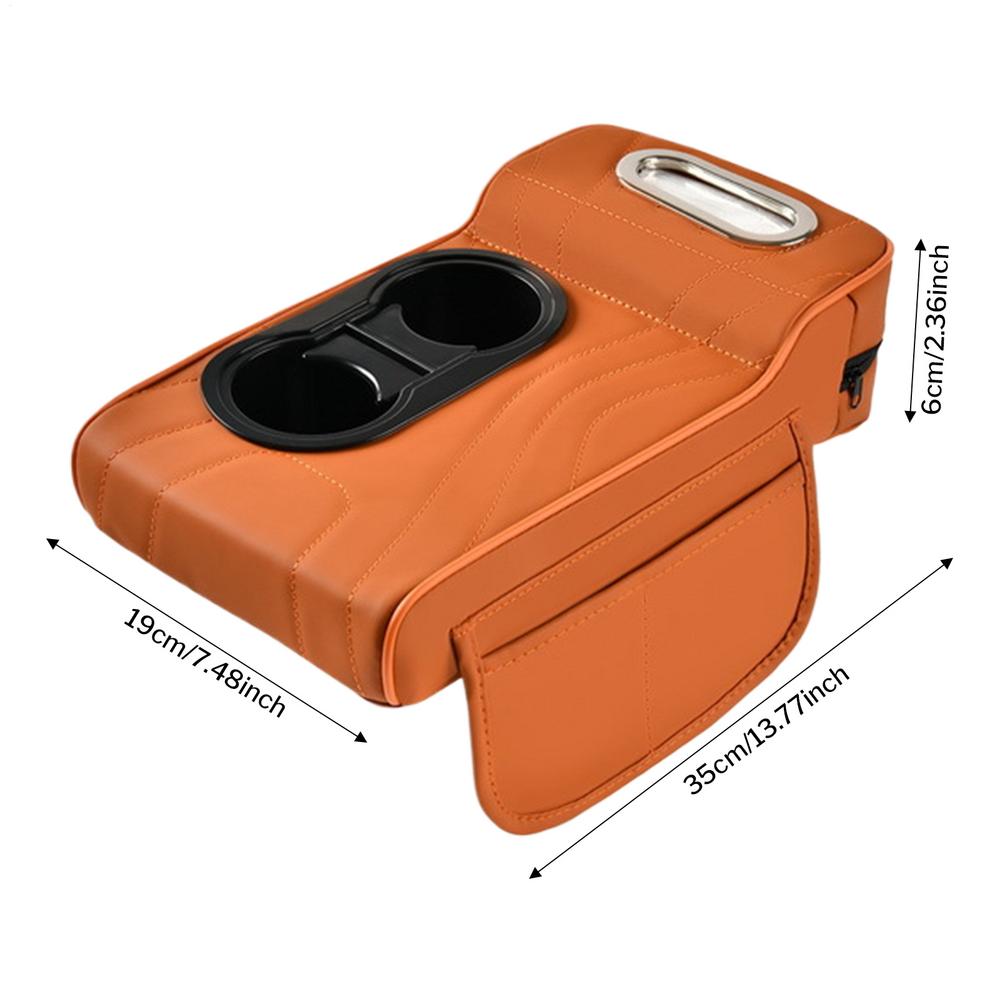 Arm Rest Cushion for Car Interior Heightening Middle Console Cover with 2 Storage Cup Holder Organizers Tissue Box Side Bag