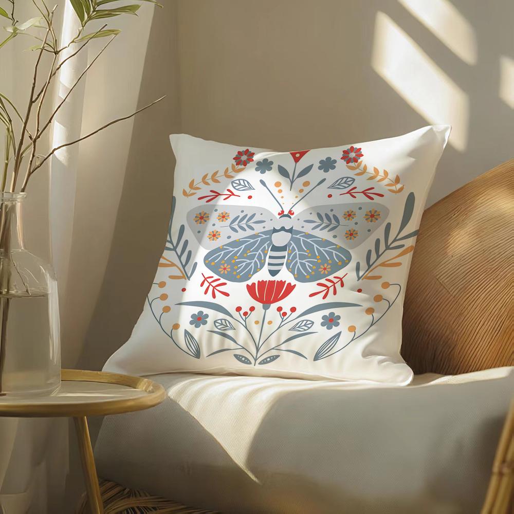 Colorful plant and insect home prints Cushion Cover DoubleSided Plush Sofa Cushion Covers Organic Breathable Invisible Zipper