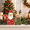 Tiered Tray Display Accents Wooden Christmas Tabletop Decor, Santa Snowman Reindeer Figurine, Rustic Holiday Table Decor Shelf Sitter for Fireplace