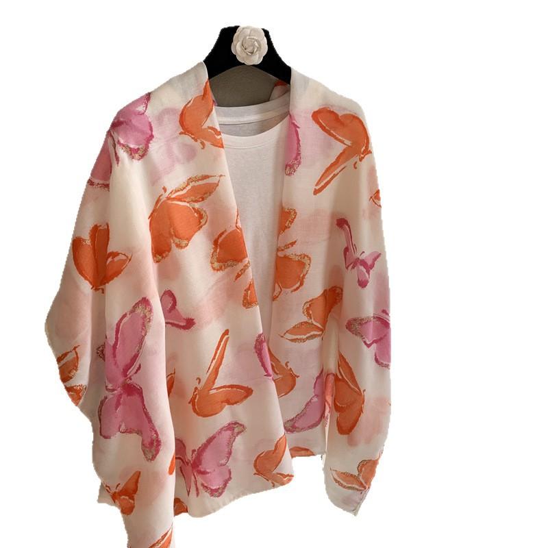 Elegant Temperament Flower Silk Scarf Women'S Summer Travel Sunscreen Shawl Ethnic Style Thin Cotton And Linen Scarf Shawl Silk Scarf