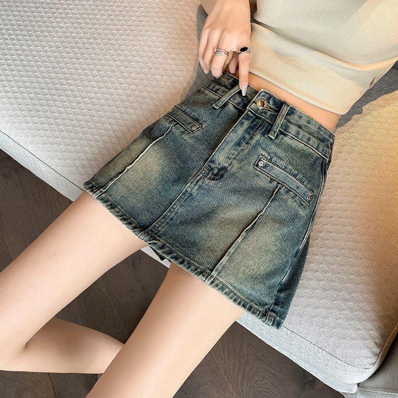 Denim Half Length Pants Skirt Women's Summer Shorts Large A-line Short Skirt High Waist Short Skirt