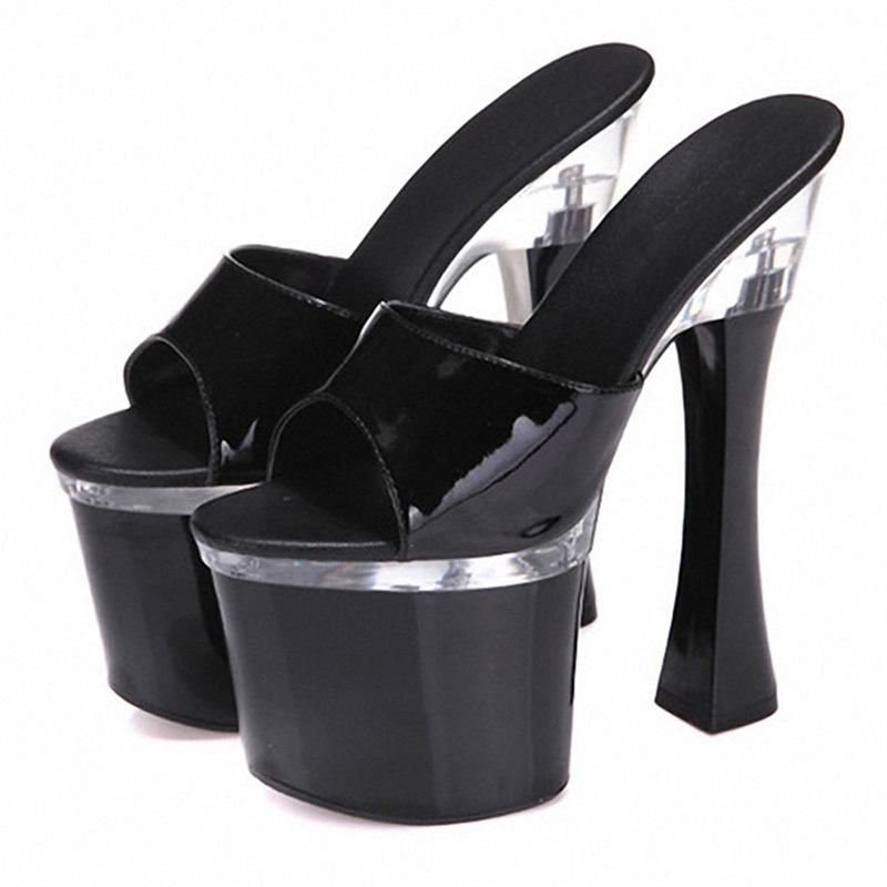 

Прозрачные шлепанцы летняя обувь 2025 новые с открытым носком на высоком каблуке хрустальные модные супер высокий каблук толстый каблук сандалии женские 46 чёрный