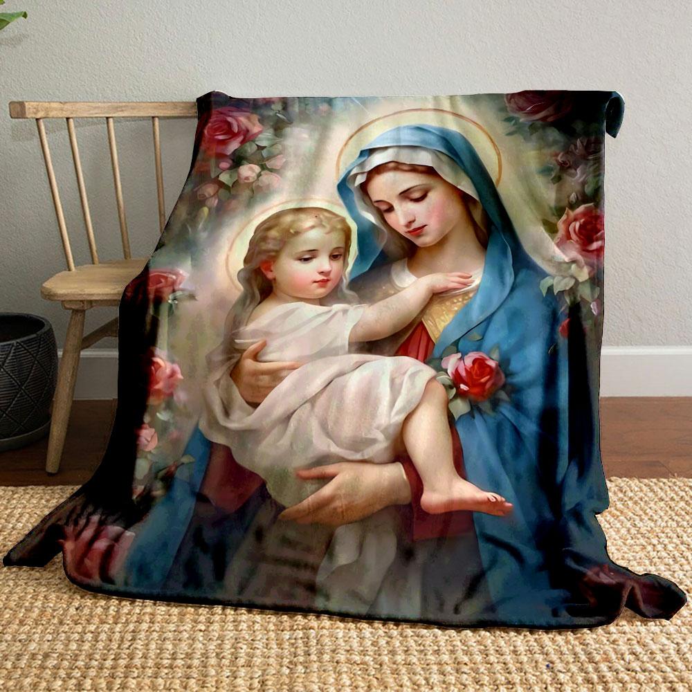 

Virgin Mary Baby Jesus Roses Blanket Printed Blanket for Living Room Bed Couch lunch break Soft Cozy Blanket for Friend s festival Gift 80cm x 120cm
