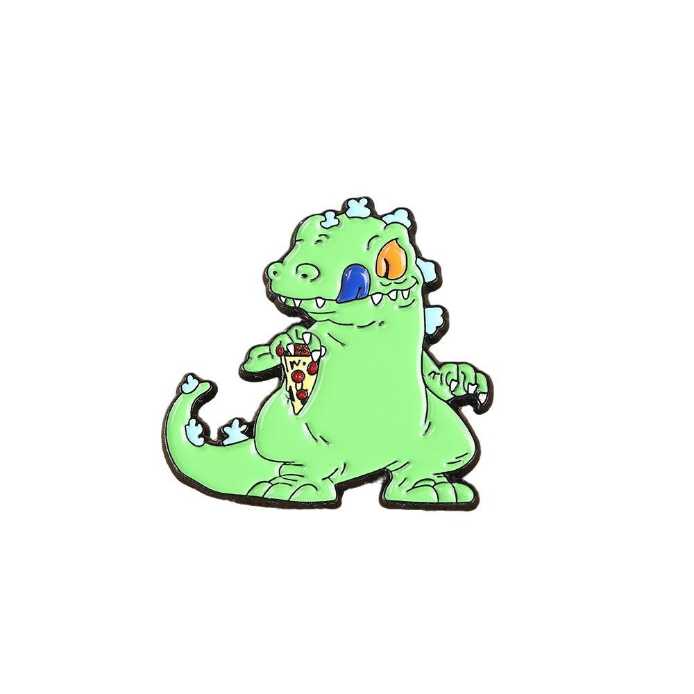 Explosive creative cartoon green eat pizza dinosaur alloy brooch clothes bag decorative metal badge zinc alloy