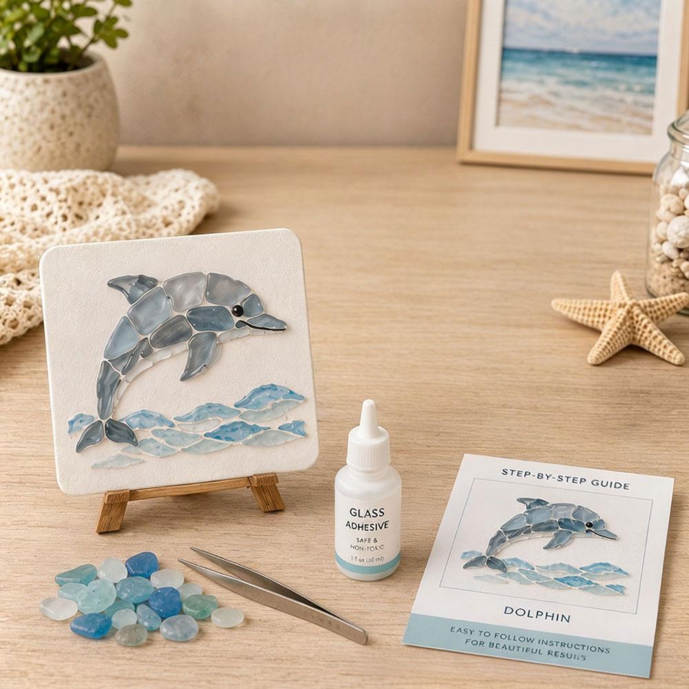 Ocean Theme Glass Art DIY Kit Glass Diamond Painting Craft Set Marine DIY Art Supply Sea Animal Wall Hanging Decor Handmade Gift