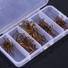 50pcs Box Fishing Hook Sharpened Treble Hook 5 Sizes 2 4 6 8 10 Fishhook Tackle Brown
