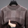 Men Crew Neck Jacquard Pullover Knitted Sweater Casual Bottoming Top For Middle Aged