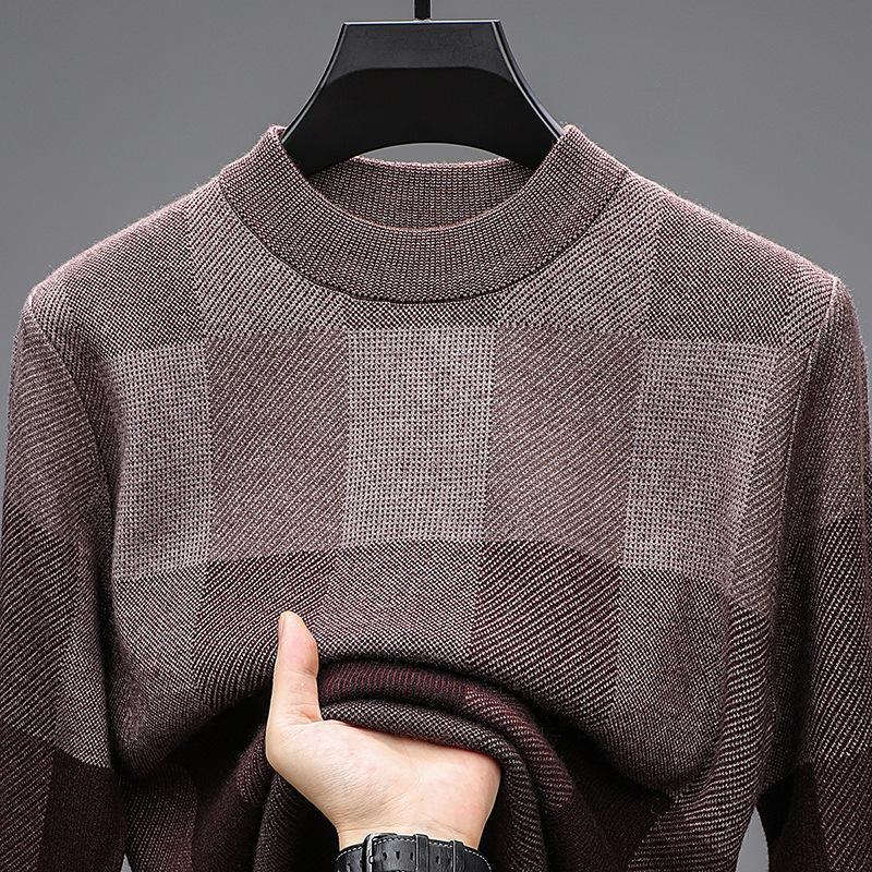 Men Crew Neck Jacquard Pullover Knitted Sweater Casual Bottoming Top For Middle Aged