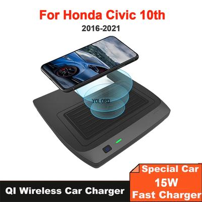 Car QI Wireless Charger for Honda Civic 10th 2016-2021 Center Console Accessories Induction Charging Storage Box