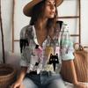 Sweet Cute Women's Shirt Casual Loose Comfortable Button Lapel Fashion Shirt Cartoon Cat Print Long Sleeve Blouses Spring