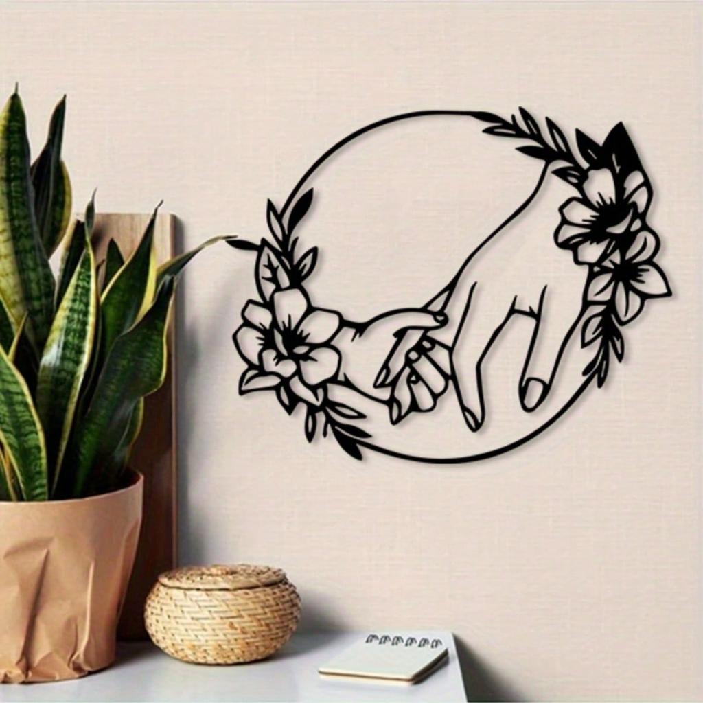 Floral Mother and Child Metal Wall Art Rust Resistant Iron Circle Home Decor Gift