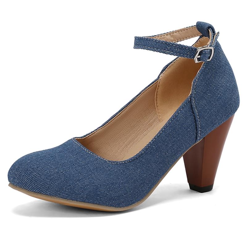 Elegant Women s High Heels Pumps Shoes Fashion Ankle Strap Jeans Black Blue Knitted Heeled Party Wedding Shoes Female Big Size 34 5168₽