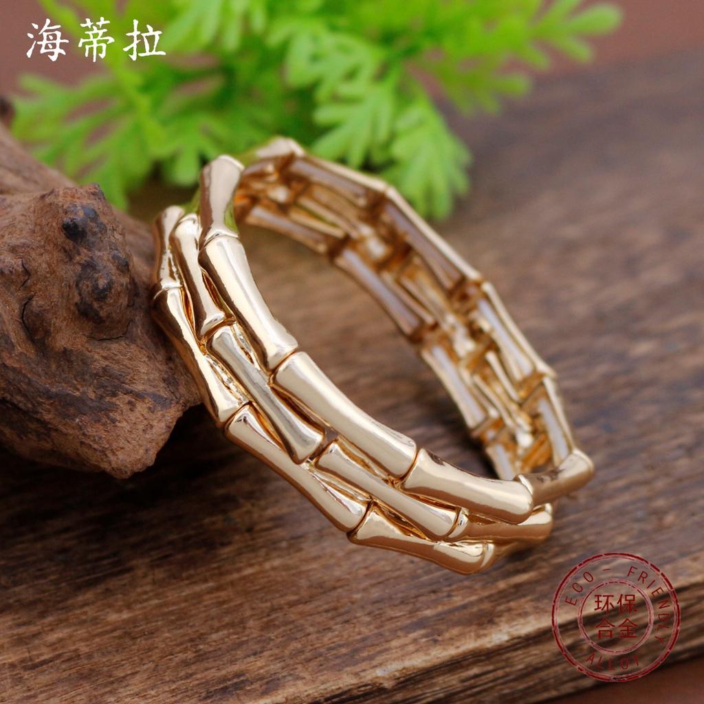 Glänzendes Geometrisches Bambus Zinklegierung Elastisches Armband Vielseitiges Herren- und Damenmode Bambusarmband