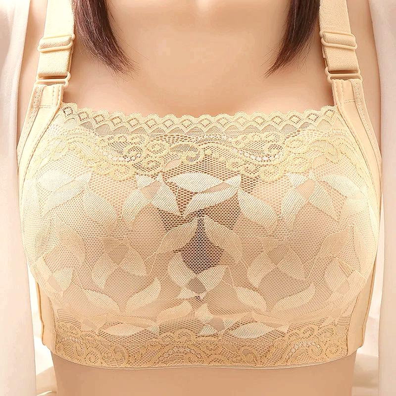 Lace Full Cup Gathered Bandeau Bra - Breathable, Wireless, Large Size