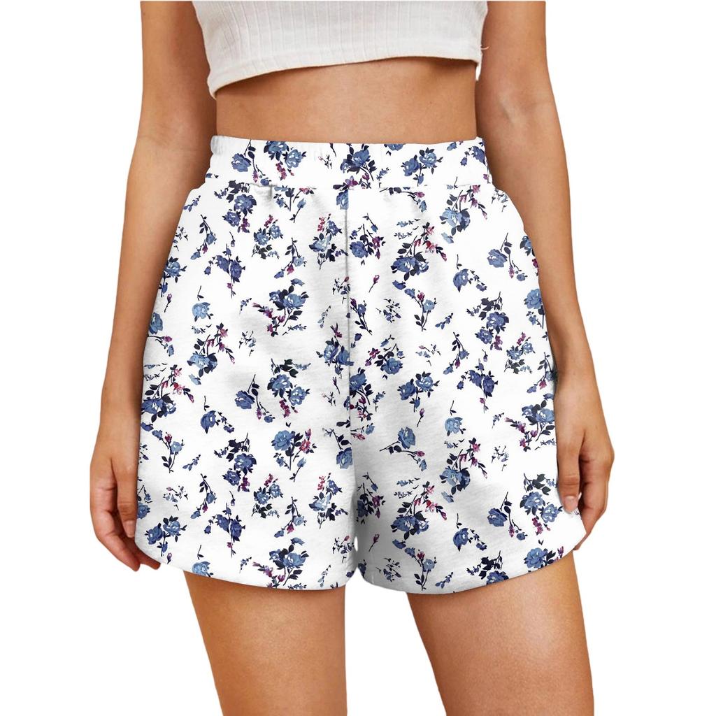 Ladies Casual Fashion High Waist Floral Elasticated Waist Shorts
