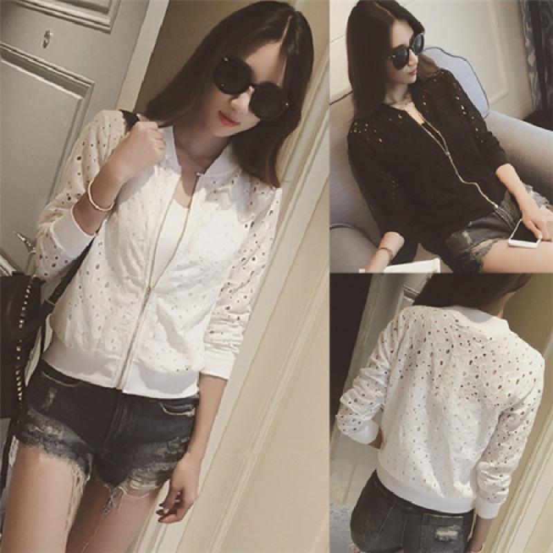 Women’s Lace Slim Fit Sun Protection Baseball Jacket - Spring/Summer Long Sleeve, Light and Breathable Hollow Design. L белый
