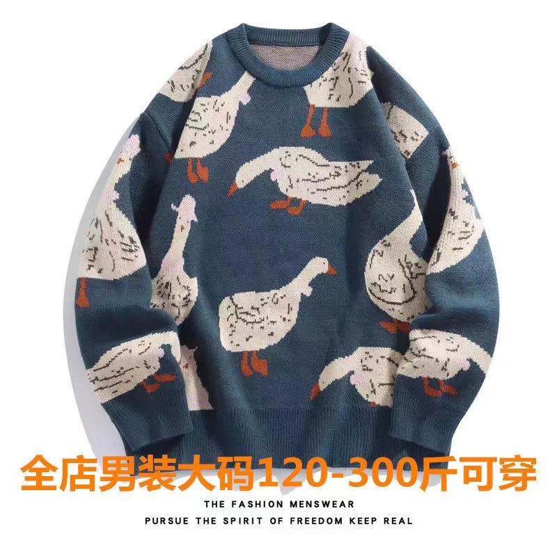 

Японский ретро мужской свитер большого размера, легкий, влагоотводящий - Круглый вырез, свободный крой, модный и трендовый, с утолщенным теплым эффектом 2XL синий