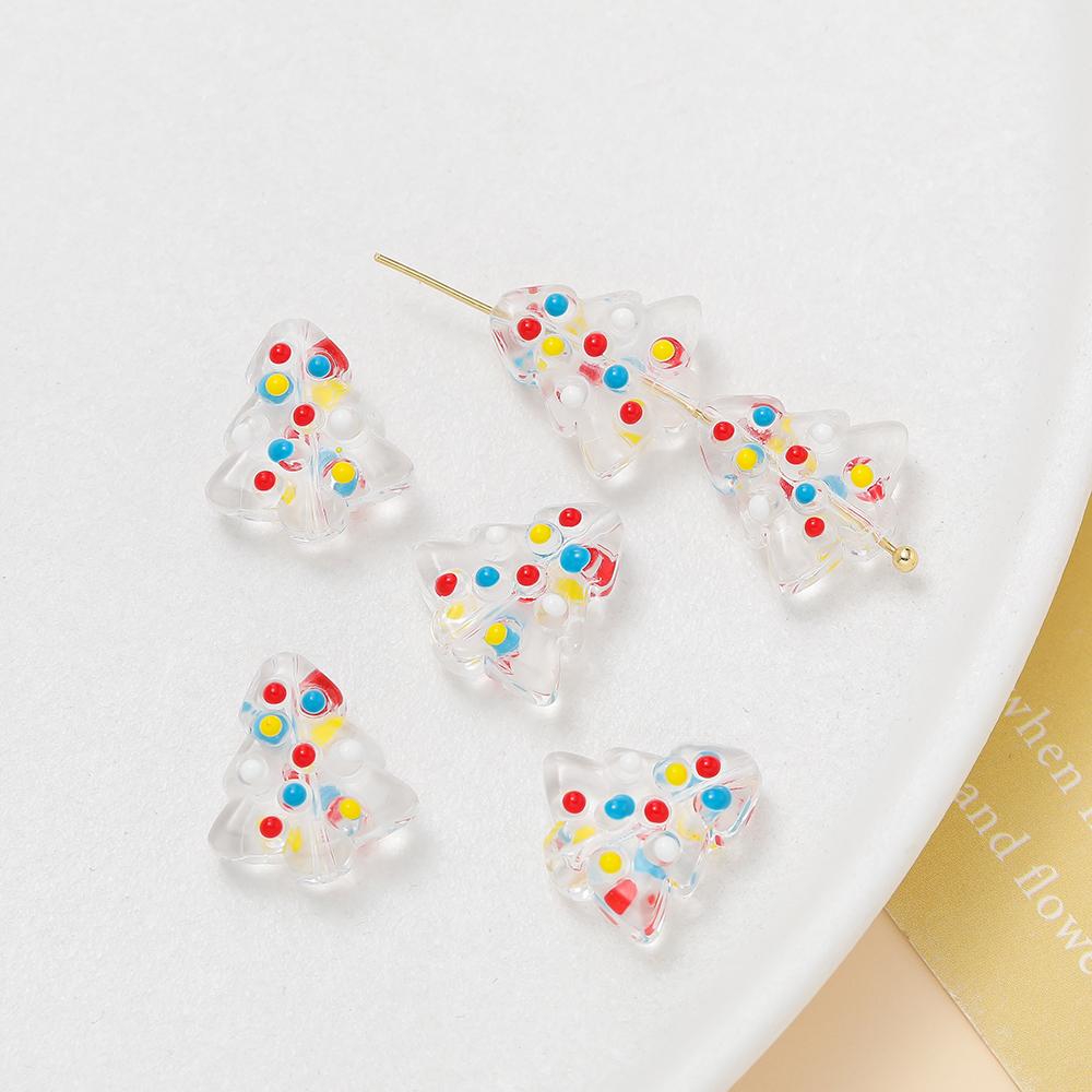 2pcs 15x16.5mm Glass Beads Colorful Christmas Tree Spacer Bead for Keychain Christmas Decoration DIY Jewelry Making Accessories