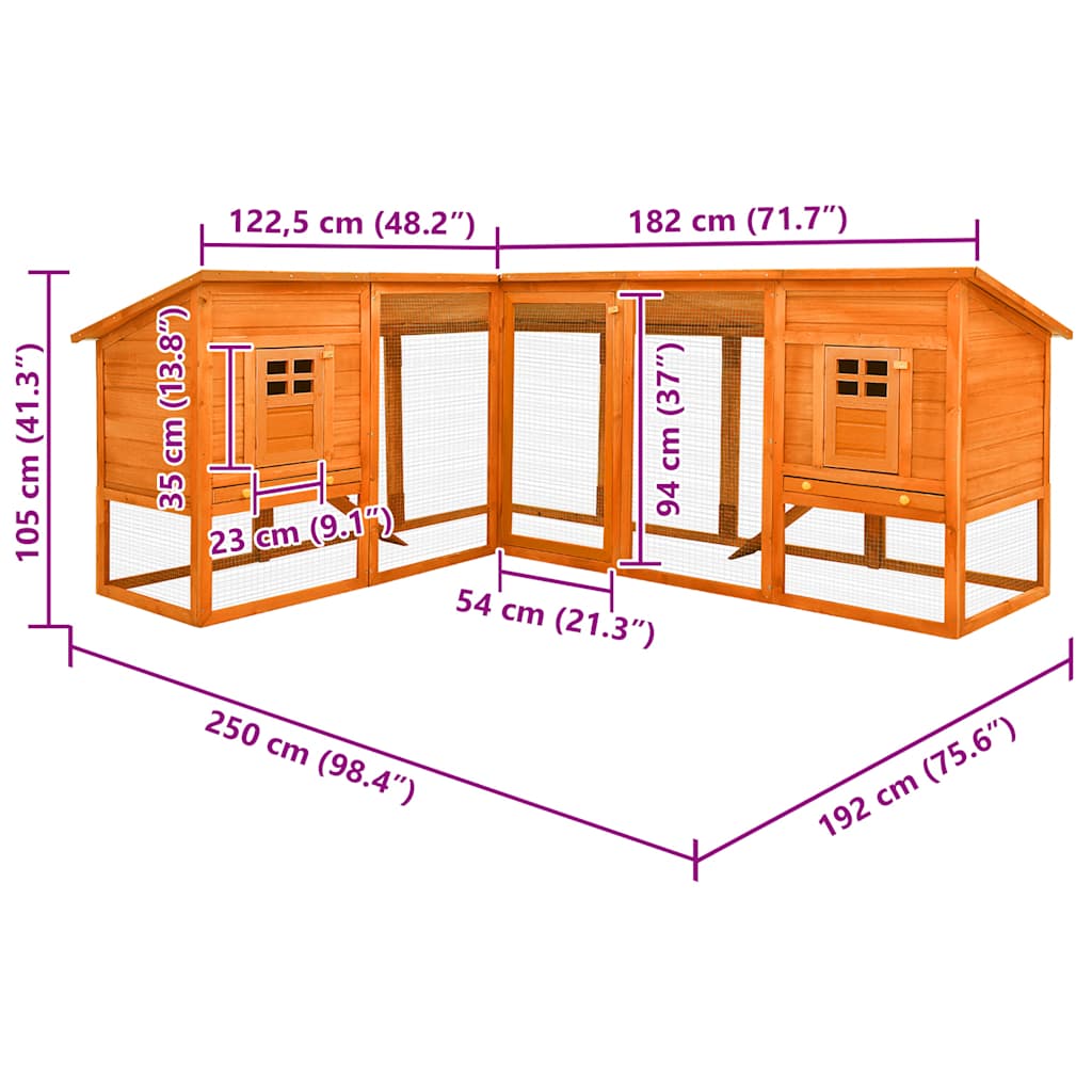 Rabbit Hutch with Run Brown Solid Pine Wood