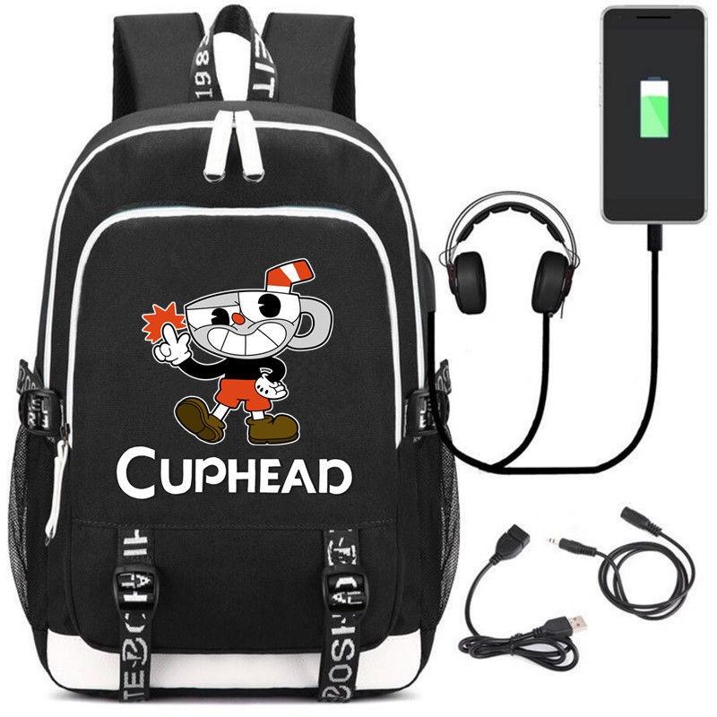 Stilvoller Cuphead Rucksack mit USB-Ladeanschluss für Kinder und Jungen für den Schulgebrauch