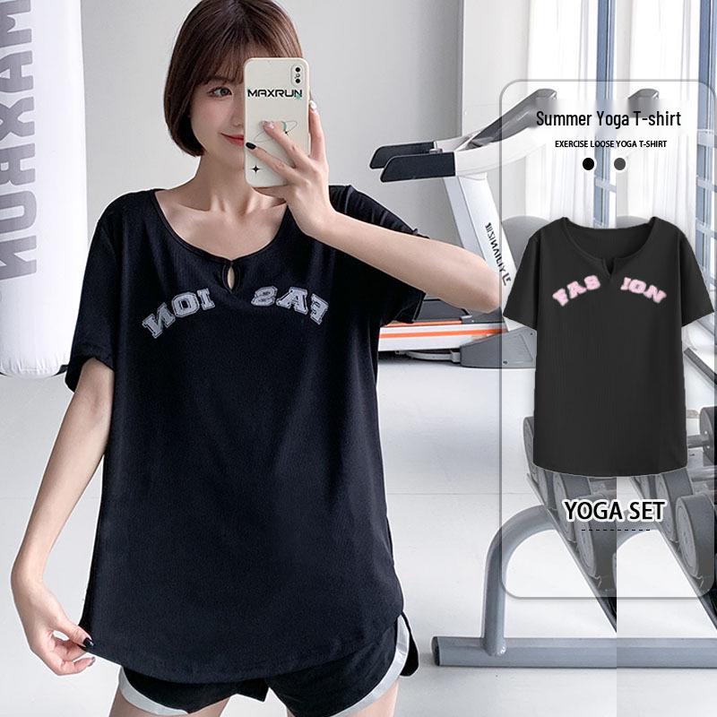 

Женская быстросохнущая дышащая футболка для йоги - Большой размер, Короткий рукав, Легкая, Свободный крой 3XL