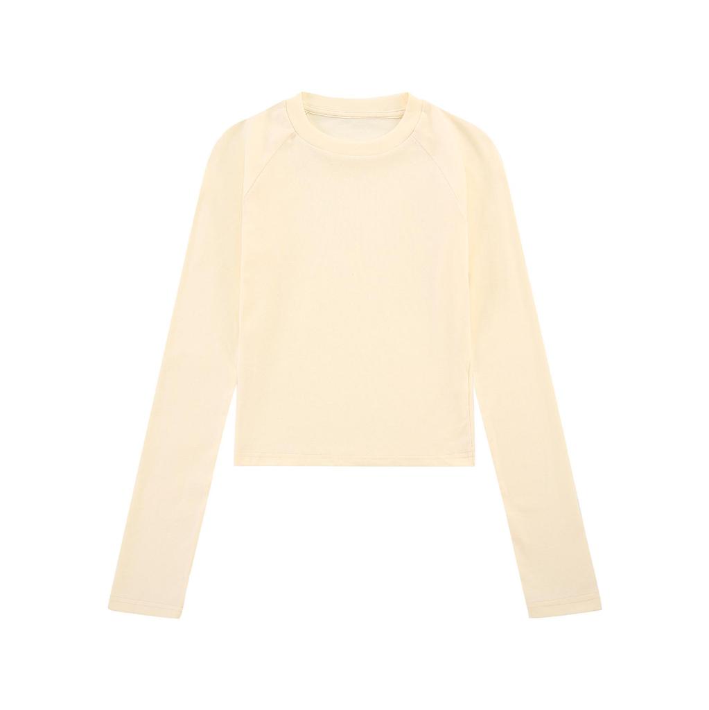 2024 Early Autumn Korean Style Ribbed Slim Fit Long Sleeve Women's T-Shirt with Raglan Sleeves