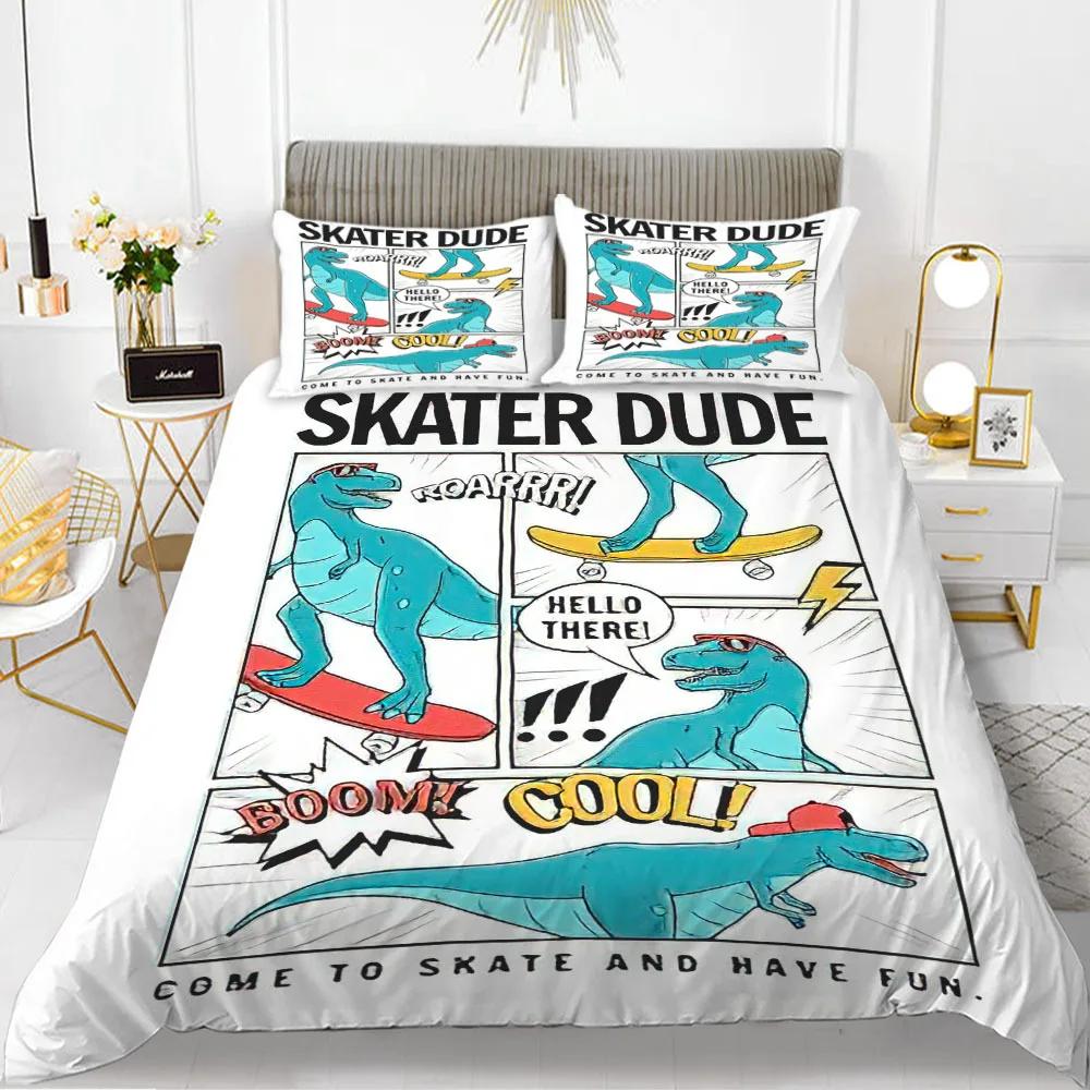 3D Small Dinosaur Cartoon Cute Simple Bedding Set Couple King Single Size for Kids Children Polyester Quilt Cover Pillow Case