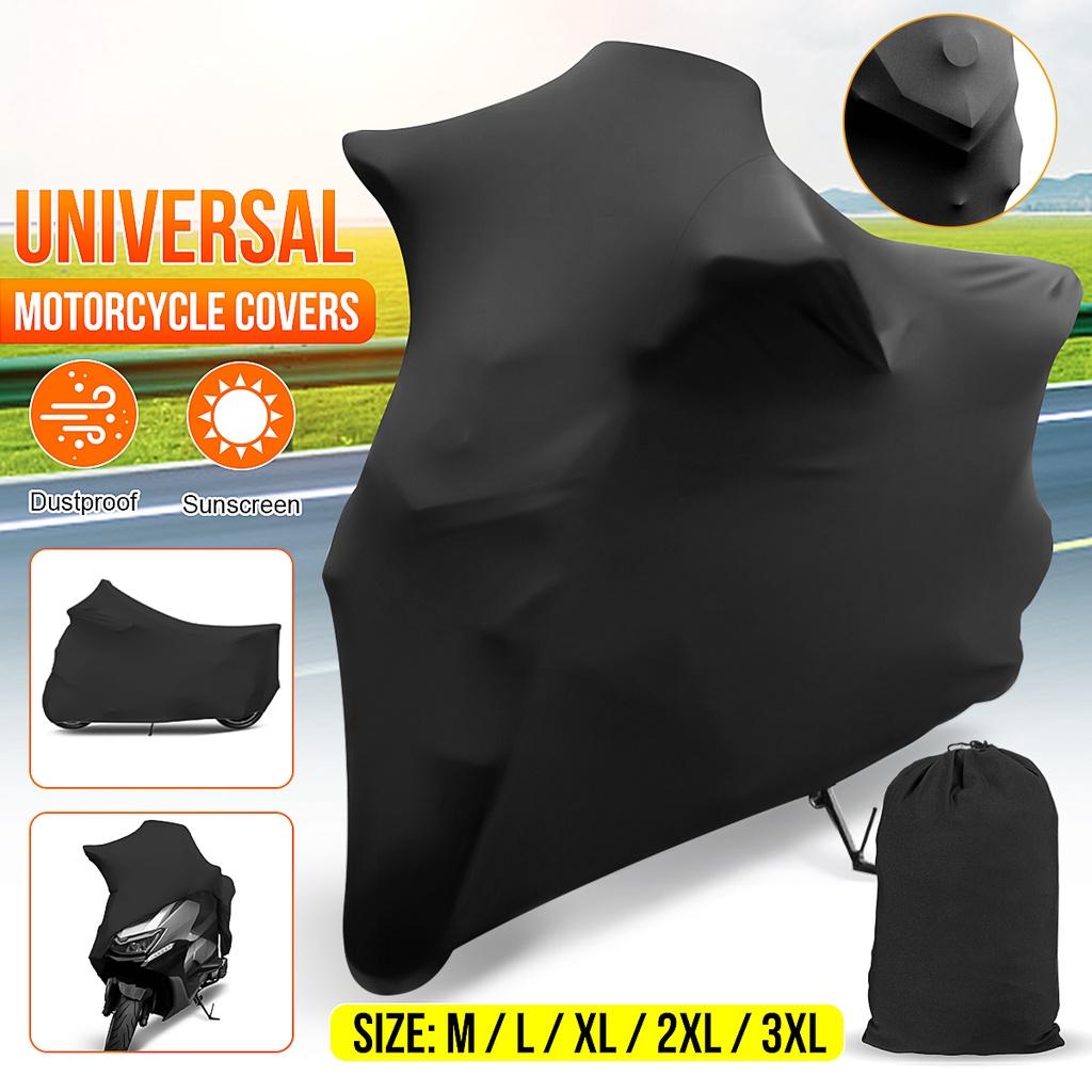 Bâche Pare-Soleil Anti-UV Anti-Poussière pour Moto Intérieur Extérieur Protection Tissu Élastique Noir M-3XL Housse pour Moto Scooter