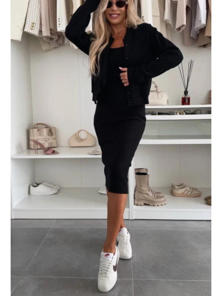 

Available Now: Women s Solid Color Spaghetti Strap Dress with Cardigan Two-Piece Set L чорний