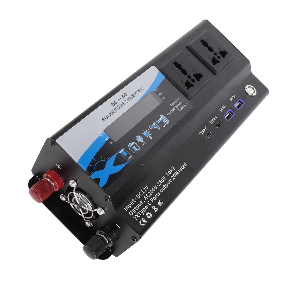 6000W Tepe Gücü Araç İnvertörü Modifiye Sinüs Dalgası Şarj Dönüştürücü 2 USB 2 Type C LED'li Renkli