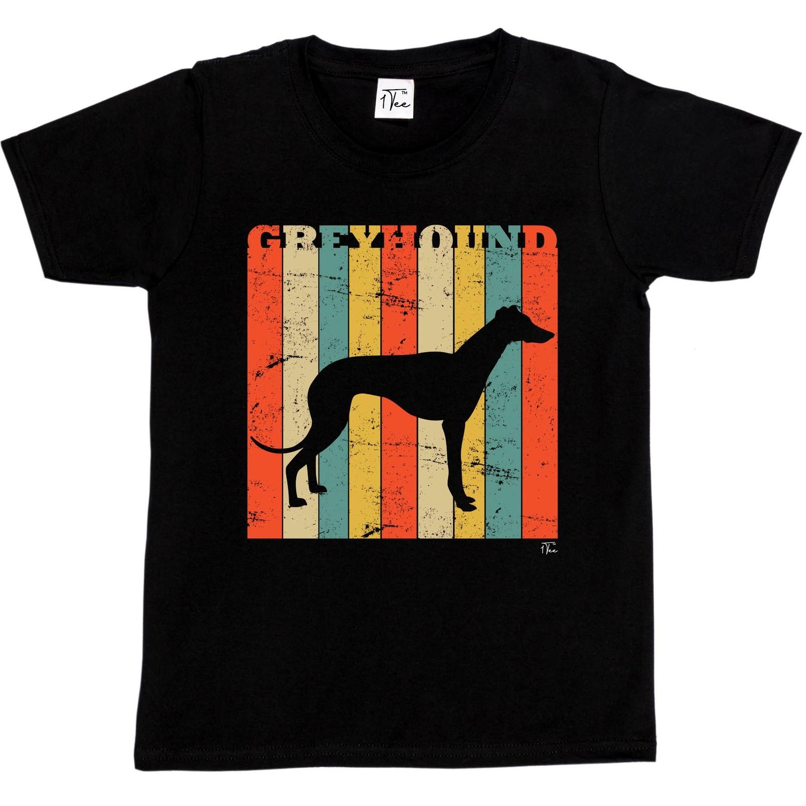 1Tee Kids Girls Greyhound Dog Breed Colourful Retro T-Shirt XL