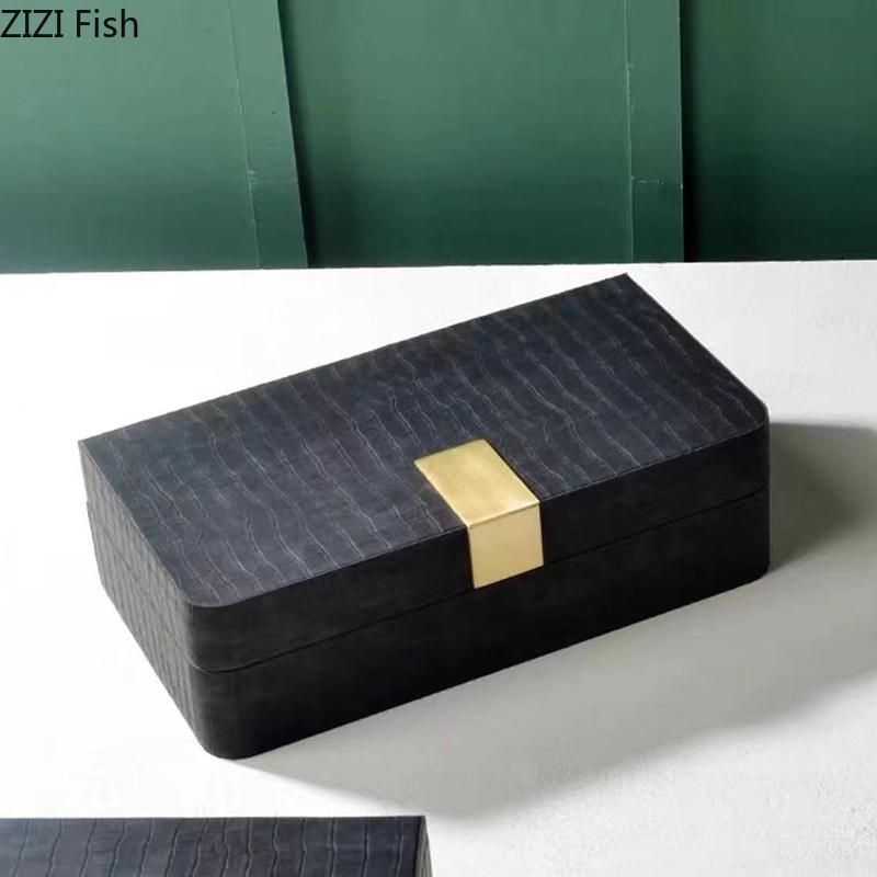 Minimalist Striped Leather Jewelry Boxes Rectangle Cosmetic Jar Dresser Table Desk Decoration Home Exquisite Jewelry Storage Jar