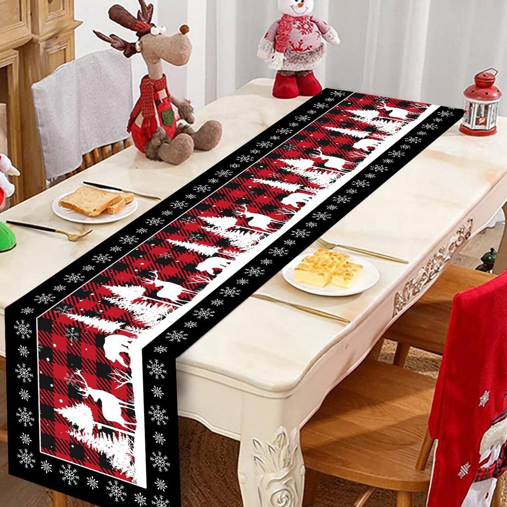Buffalo Plaid Christmas Tree Table Runner Merry Christmas Decorations For Home 2026 Xmas Table Cover Gifts Happy New Year 2026