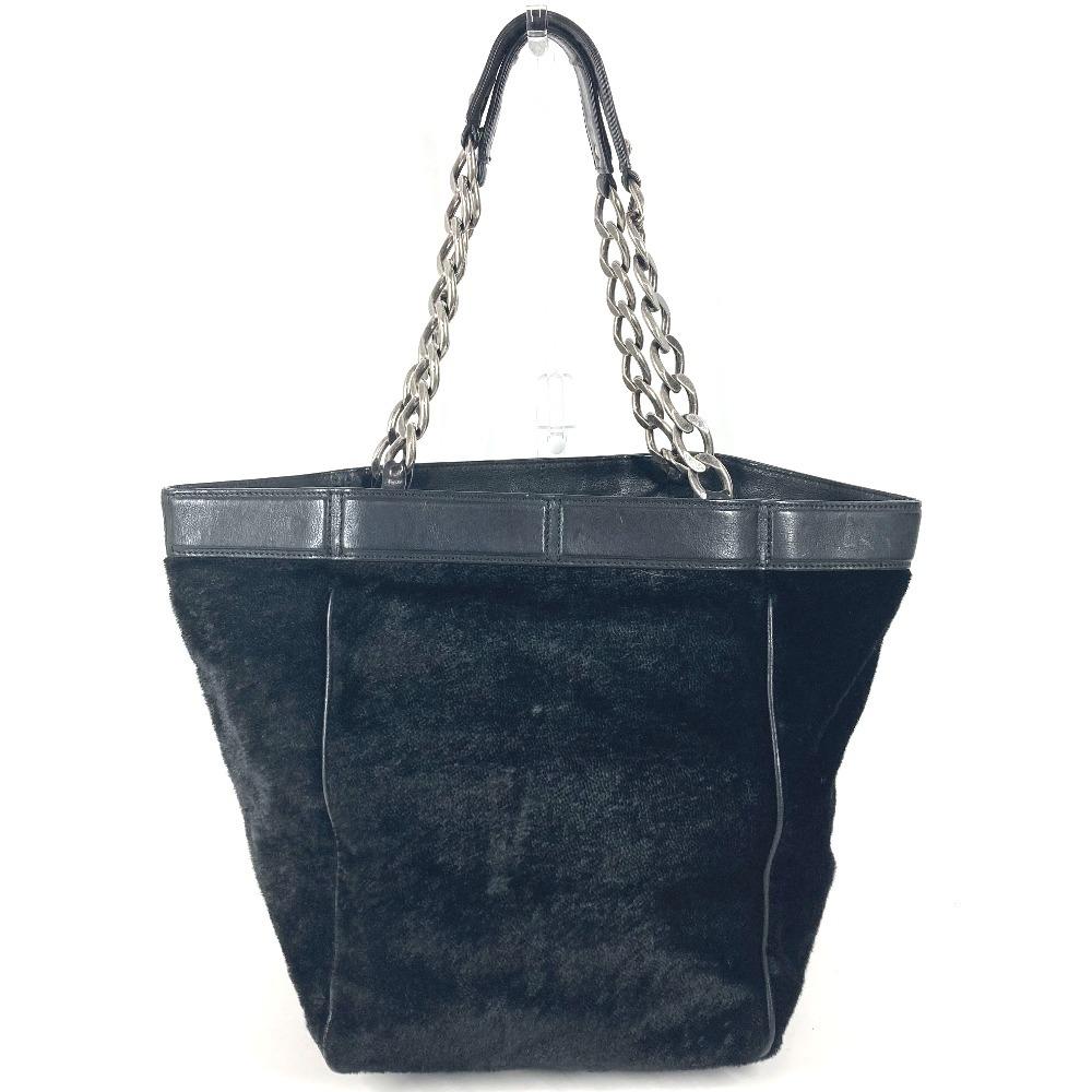 CHANEL CC CC Mark logo Tote Bag Chain Bag Shoulder Bag Pony-Hair Black