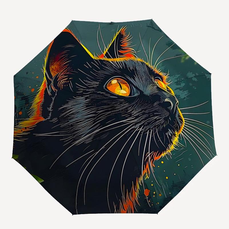 

1pc Black Cat Automatic Folding Umbrella - 8-Rib Compact Travel Umbrella Durable & Portable for Outdoor Use, Perfect Gift for Birthdays003