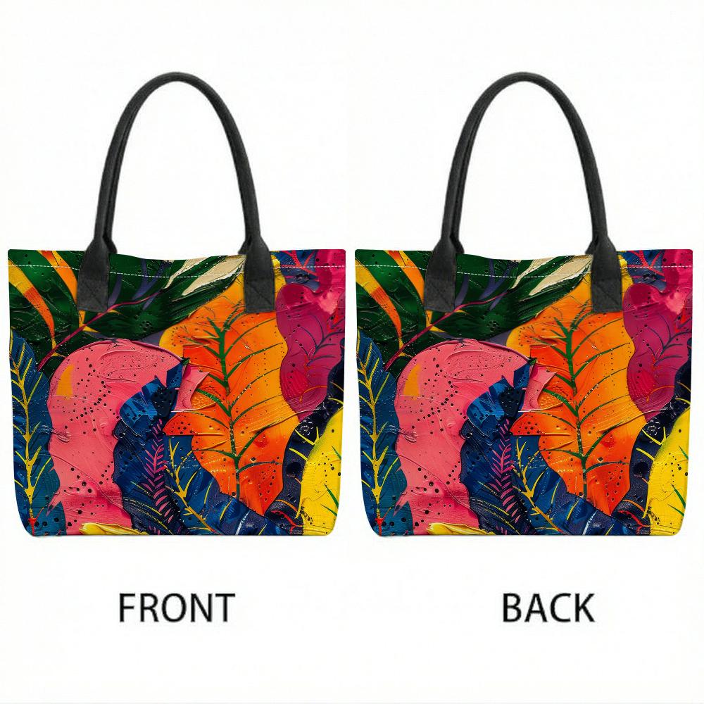 Vibrant Tropical Leaf Print Tote Bag Casual Daily Carry All Handbag for Shopping Travel Outdoor Use