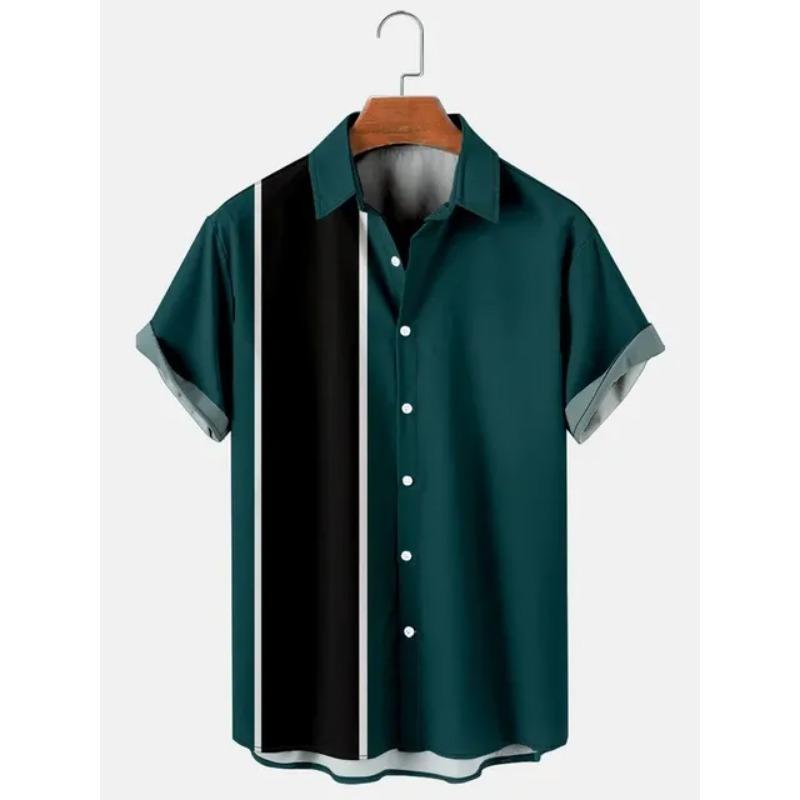 Hawaiianische Herren-Streifenshirts Für Bluse Herren Camisa Social Kurzarm Lässiges Oberteil Übergröße Fitnessstudio Kleidung Mode Herren Vintage