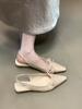 Gentle bow baotou sandals spring and summer 2025 French niche elegant fairy square head light mouth commuting shoes
