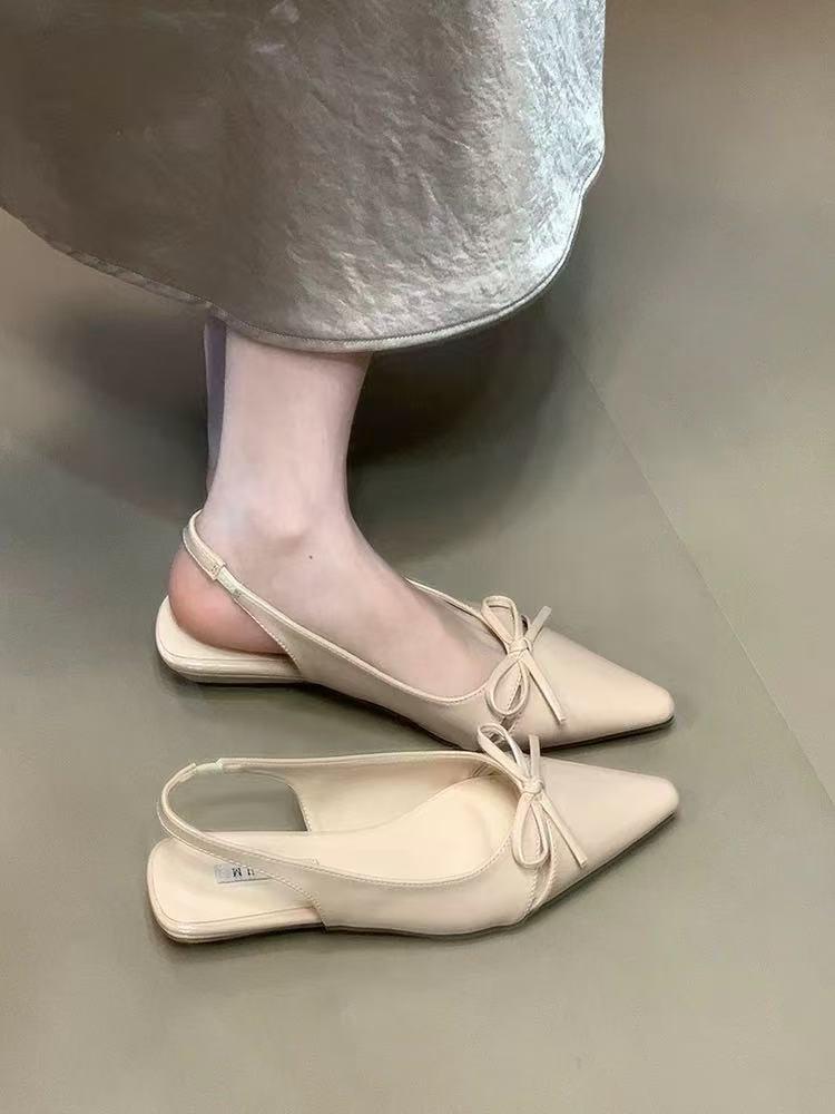 Gentle bow baotou sandals spring and summer 2025 French niche elegant fairy square head light mouth commuting shoes
