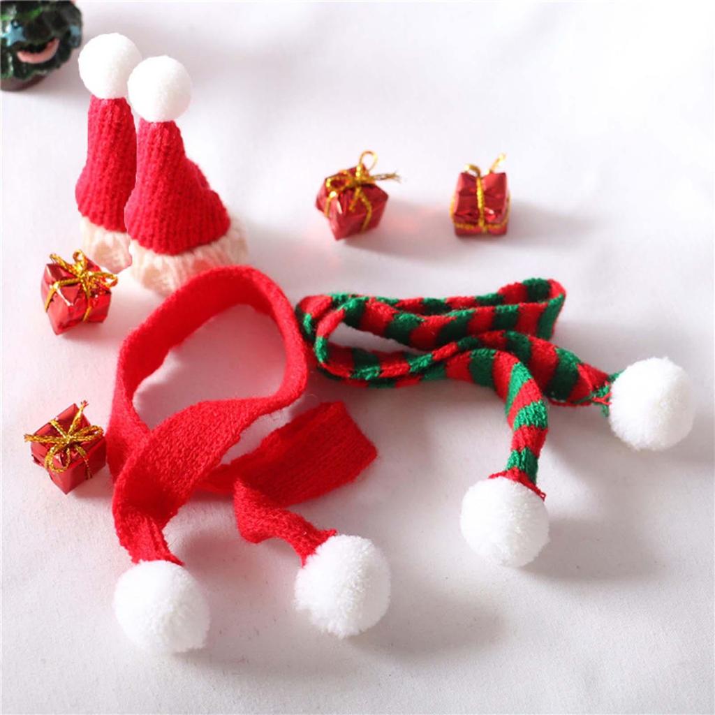 Christmas Doll Clothes Ornaments Christmas Tree Scarf Christmas Snowman Hats Scene Layout Dolls Accessories for 1:12 Santa